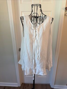 Ann Taylor White Sleeveless Tie-Front Ruffle Hem Tunic